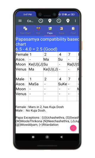 Papasamya Compatibility in Marriage Option: Male and Female Rashi Chart Insights